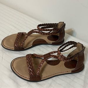 BOC Women’s Brown Macedonia Saddle Braided Gladiator Zip Heel Sandals Sz 8 EUC